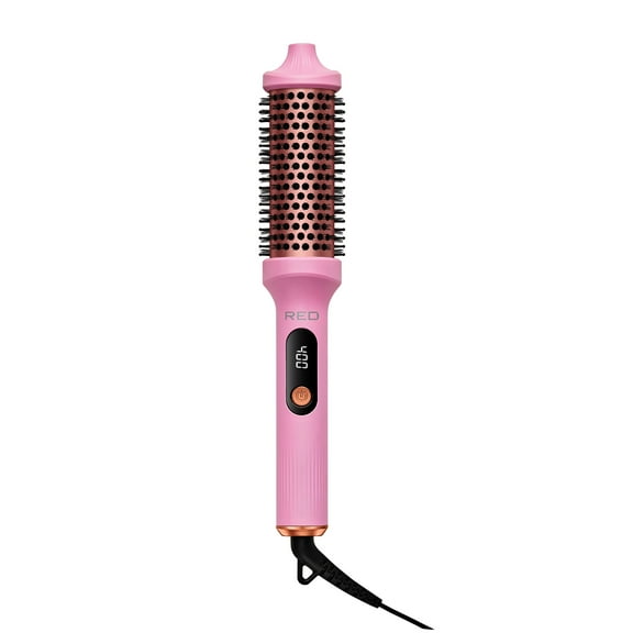 RED by KISS Heated Electric Round Brush 1.5 Inch Fast Heating Curling Iron Roll Brush with LED Display, Max Temperature of 400F, Anti-Scald Bristles, Swivel Cord, Heat Glove Included