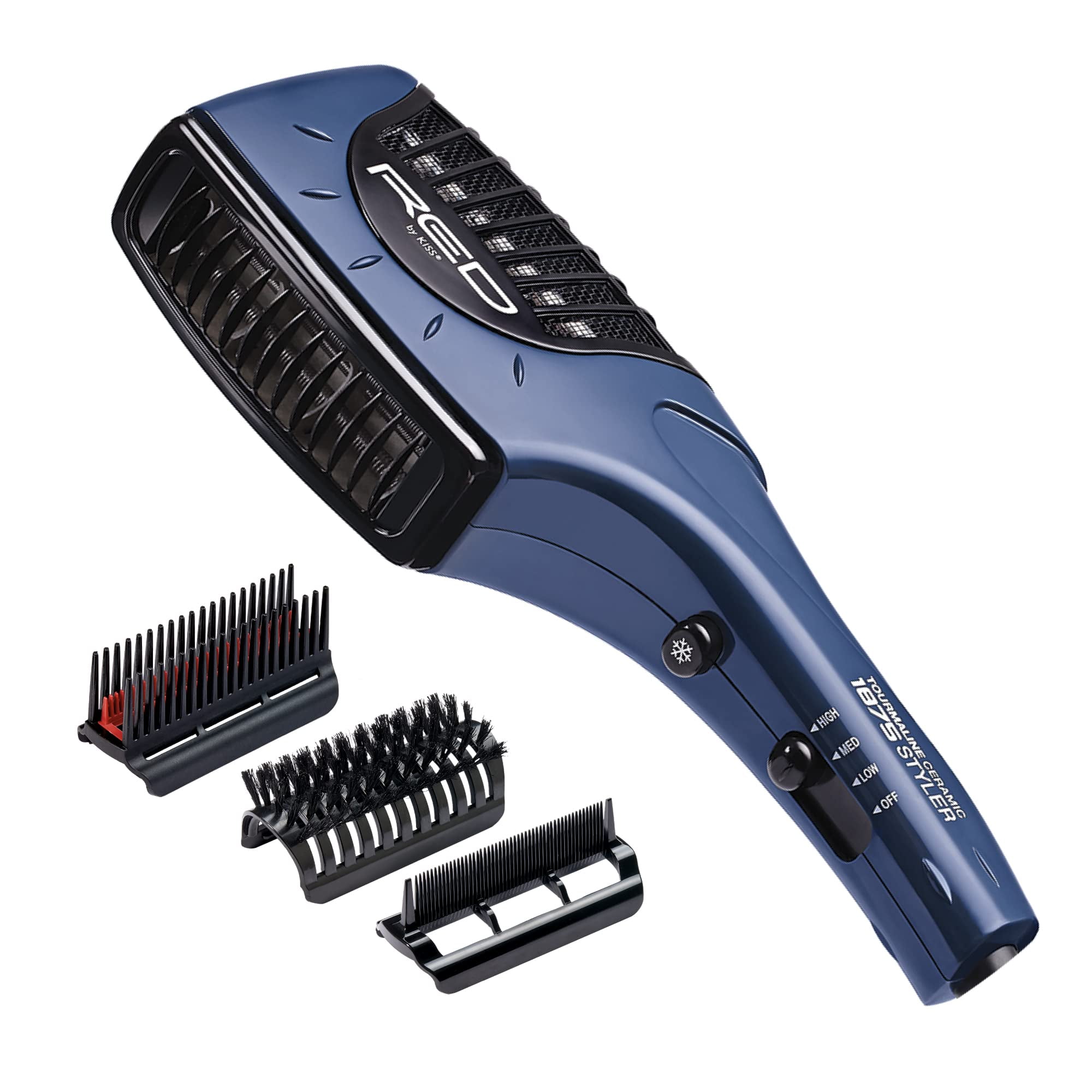 RED by Kiss 3-In-1 Ceramic Hair Dryer, 1900W Tourmaline Ceramic Hair Styler, 3 Attachment Comb Set, Versatile Use, 3 Heat Speed Settings, and High-Performance Results