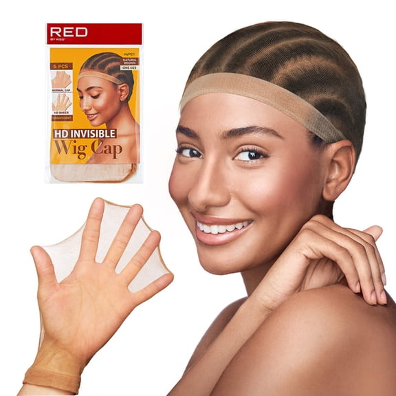 RED by Kiss HD Invisible Wig Caps for Women Men, Ultra Stretchy Thin Stocking Sheer Breathable Nylon Comfortable for Lace Front Wig, One Size Fits All (5 Pack, NATURAL BROWN)