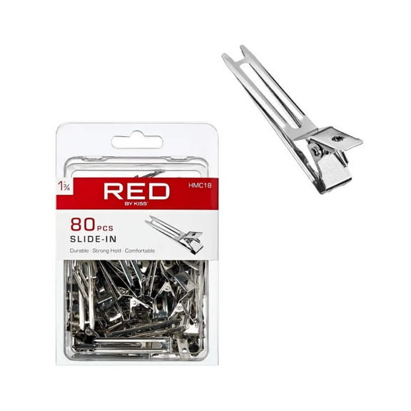 RED by Kiss 80pcs 1.75" Slide-In Hair Clips, Durable Metal Curl Setting Clips for Hairdressing, Sectioning & Retwisting, Rust-Free Hair Pins for Dreads, Dreadlocks, & Twist Styles