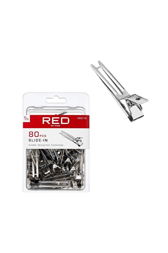 RED by Kiss 80pcs 1.75" Slide-In Hair Clips, Durable Metal Curl Setting Clips for Hairdressing, Sectioning & Retwisting, Rust-Free Hair Pins for Dreads, Dreadlocks, & Twist Styles
