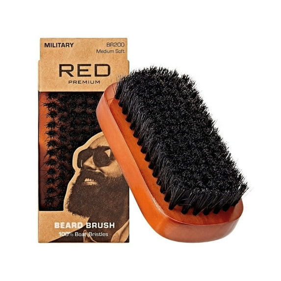 RED by Kiss Beard Brush with 100% Natural Boar Bristles for Men, Premium Wooden Brush, Beards Mustaches Grooming Shaving Comb, Tame and Soften Facial Hair (MILITARY)