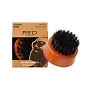RED by Kiss Beard Brush with 100% Natural Boar Bristles for Men, Premium Wooden Brush, Beards Mustaches Grooming Shaving Comb, Tame and Soften Facial Hair (ROUND MINI)