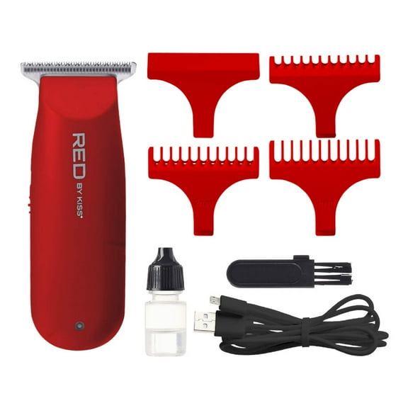 RED by Kiss Hair Clipper, Mini Cordless Hair Trimmer, Long Lasting Hair Cutting Kit, USB-C Rechargeable Haircut Beard Trimming Clippers for Men Women Kids, Portable Grooming Kit (Red)