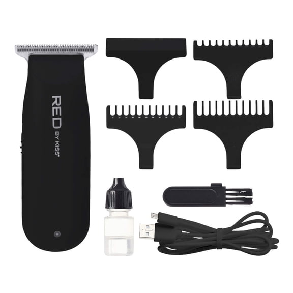 RED by Kiss Hair Clipper, Mini Cordless Hair Trimmer, Long Lasting Hair Cutting Kit, USB-C Rechargeable Haircut Beard Trimming Clippers for Men Women Kids, Portable Grooming Kit (Black)