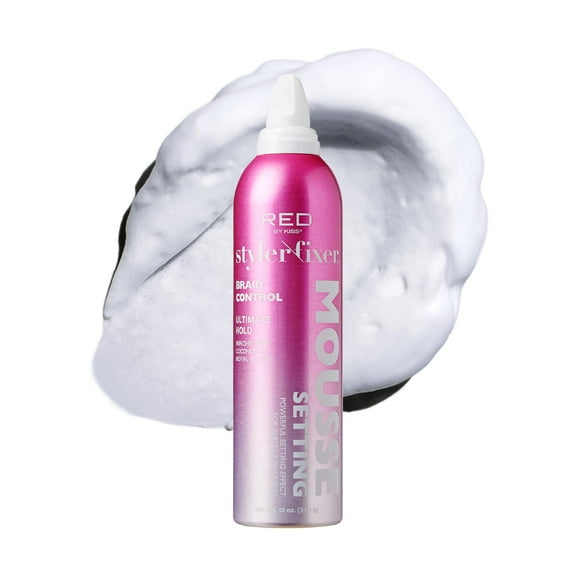 RED by Kiss Setting Mousse Braid Frizz Control, Curl Definition, Shine, Maximize Volume, Ultimate Hold, Long Lasting, Non Sticky Creamy Foam Style Perfector (12 Ounces, Braid Perfector)