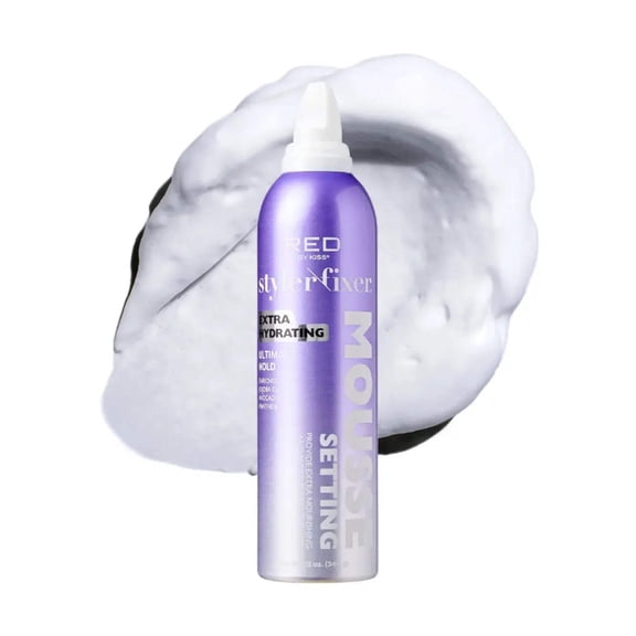 Red by Kiss Setting Mousse Braid Frizz Control, Curl Definition, Shine, Maximize Volume, Ultimate Hold, Long Lasting, Non Sticky Creamy Foam Style Perfector (12 Ounces, Extra Shine & Hydration)