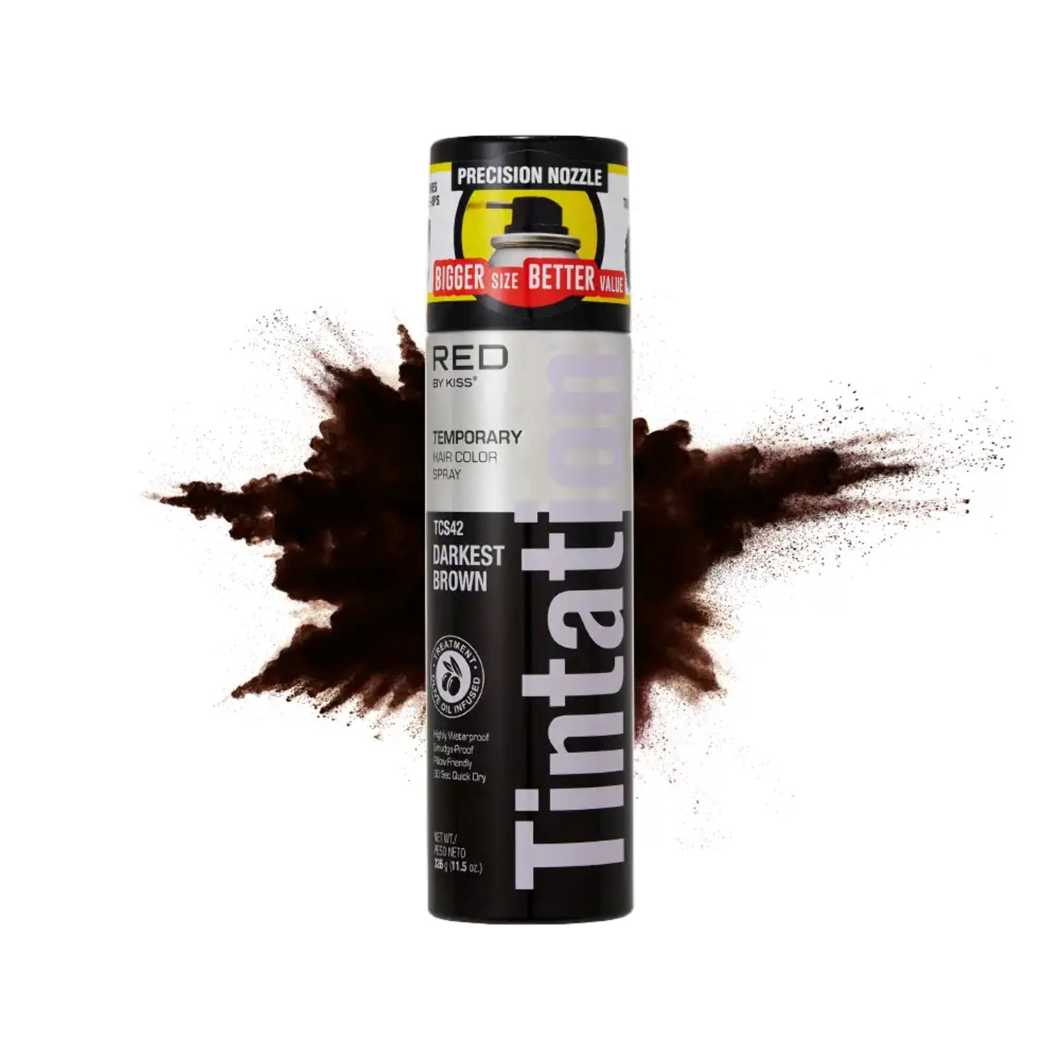 RED by Kiss Tintation Temporary Hair Color Spray, Extra Large Size, Instant Gray Root Cover Up, Water-Resistant, Smudge-Proof, Hairline & Barber Touch-Up, Quick Dry (Darkest Brown, 11.5 OZ)