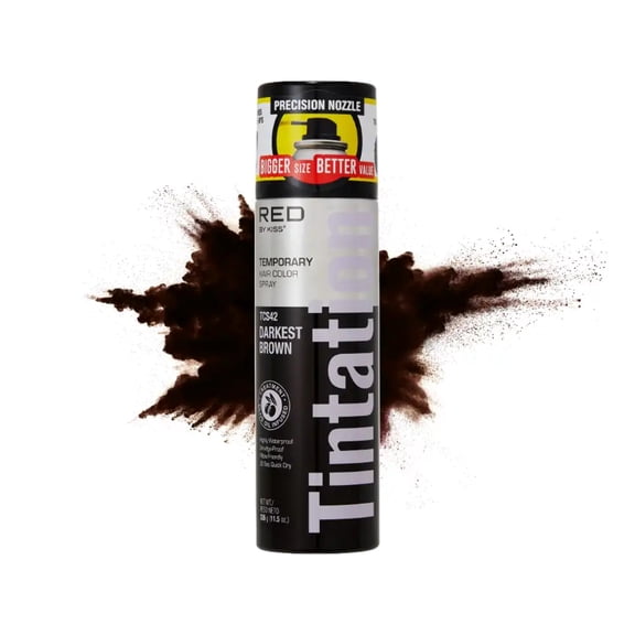 RED by Kiss Tintation Temporary Hair Color Spray, Extra Large Size, Instant Gray Root Cover Up, Water-Resistant, Smudge-Proof, Hairline & Barber Touch-Up, Quick Dry (Darkest Brown, 11.5 OZ)