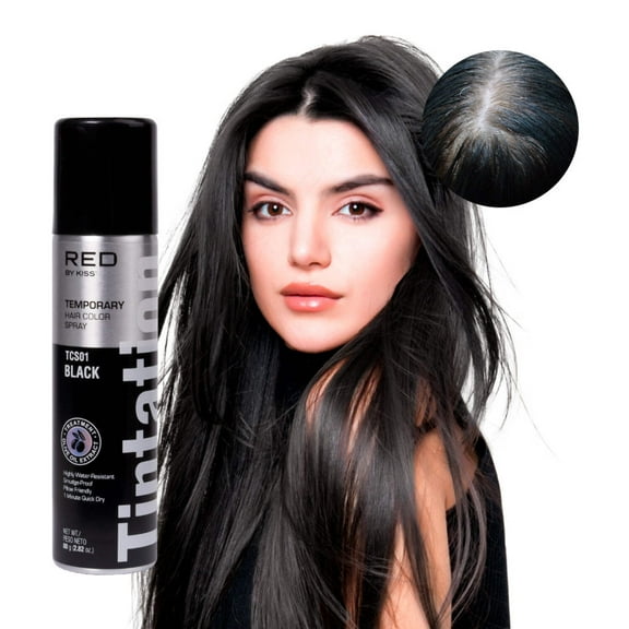 Red by Kiss Tintation Temporary Hair Color Spray, Instant Gray Root Touch Up Coverage, Water-Resistant & Smudge-Proof, Easy Wash Out, Barber & Hairline Touch-Up, Quick-Dry (Black, 2.82 oz)