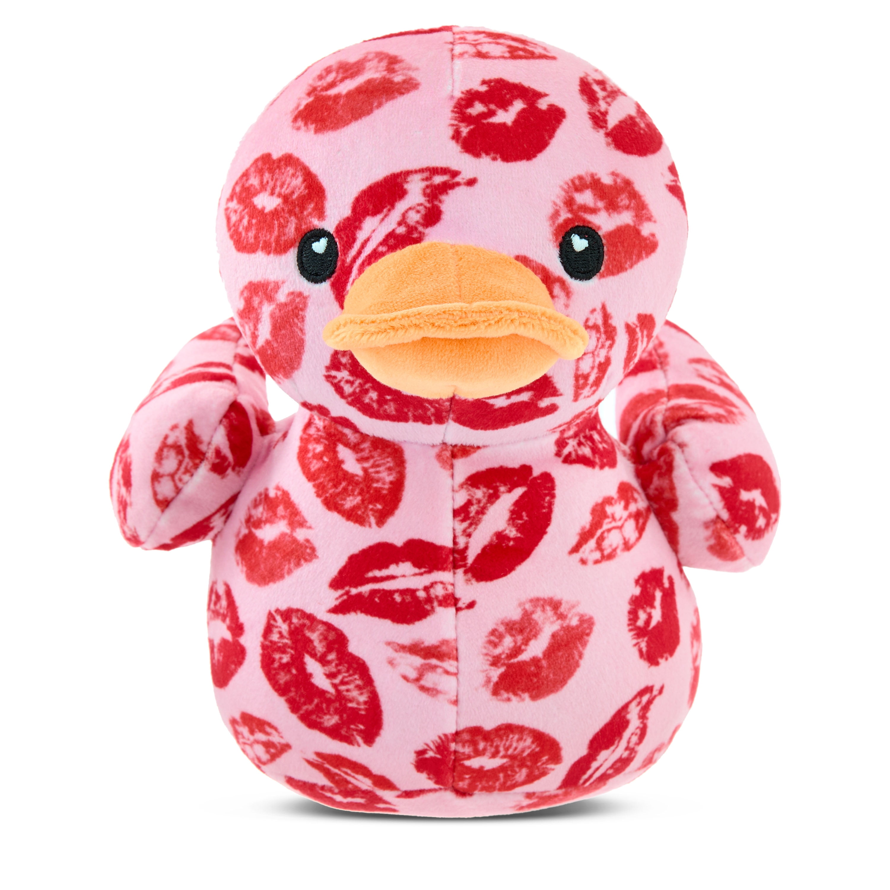 Small Duck Plush with Kiss Print, Pink and Red, 7", Valentine's Day by Way To Celebrate
