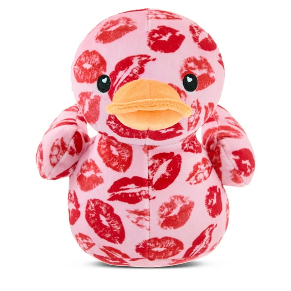 Small Duck Plush with Kiss Print, Pink and Red, 7", Valentine's Day by Way To Celebrate