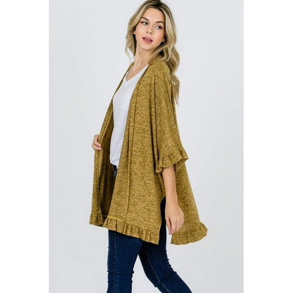 RED LOLLY Loose Fit Oversized Cardigan with Ruffle Detail in Mustard