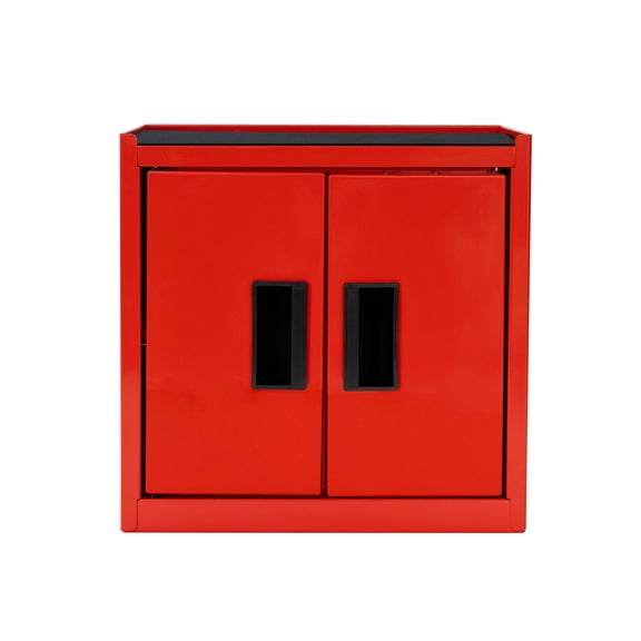 Hyper Tough Mini Tool Cabinet, 11.6-Inch Steel Storage, Red, Double Doors, Non-Slip Top Mat