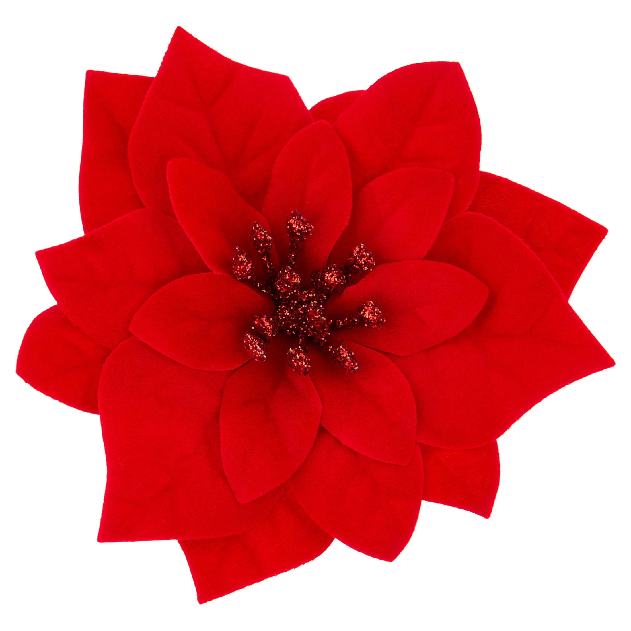 Red Velvet-Feel Poinsettia Mini Christmas Clip Ornament, 4", by Holiday Time