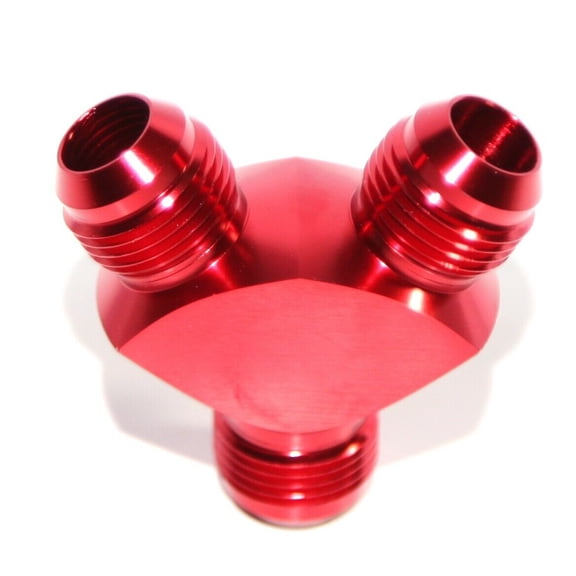 RED Male Flare Y-Block Fitting Adapter AN10 10-AN Male to 2X AN10 10-AN Male RED Male Flare Y-Block Fitting Adapter AN10 10-AN Male to 2X AN10 10-AN Male