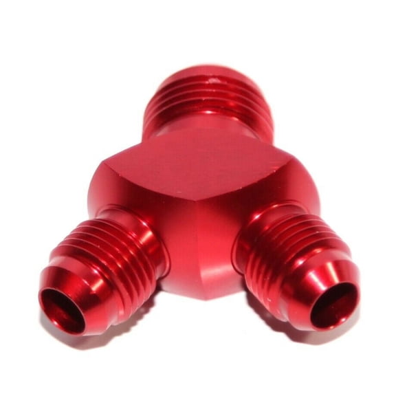 RED Male Flare Y-Block Fitting Adapter AN8 8-AN Male to 2X AN6 6-AN Male RED Male Flare Y-Block Fitting Adapter AN8 8-AN Male to 2X AN6 6-AN Male
