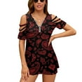 thumbnail image 1 of RED PAISLEY Velvet Edition Womens Summer V Neck Zipper Top Short Sleeve T Shirt Off Shoulder Top Casual Classy Loose Shirts, 1 of 7