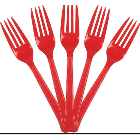 Checkout Mall Party Plastic Disposable Forks, Red, 51 Count