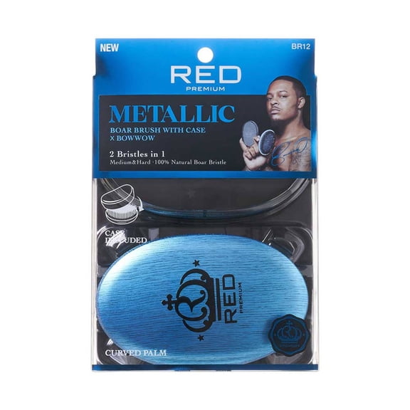 RED Premium Boar Bristles Brush Pocket Wave Brush with Case Bow Wow 360 Wave Brush for Men Medium Hard Curved Brush (Blue)