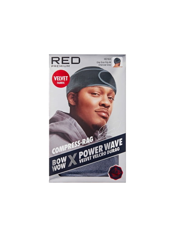 RED Premium Bow Wow X Power Wave Durag, 360 Wave Compression Cap for Men & Women, Adjustable Hook-and-Loop Strap, Ideal for Locs, Braids, Finger Waves (Jumbo Velvet - Charcoal Gray)