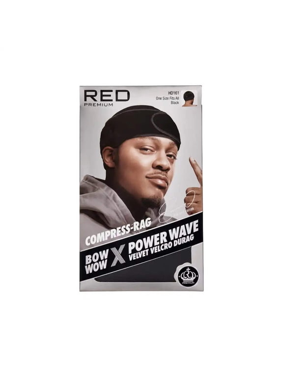 RED Premium Bow Wow X Power Wave Durag, 360 Wave Compression Cap for Men & Women, Adjustable Hook-and-Loop Strap, Stylish & Durable, Ideal for Locs, Braids, Finger Waves (Velvet - Black)