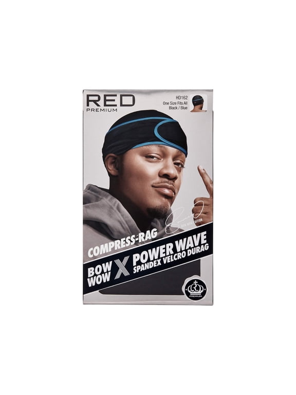 RED Premium Bow Wow X Power Wave Durag, 360 Wave Compression Cap for Men & Women, Adjustable Hook-and-Loop Strap, Stylish & Durable, Ideal for Locs, Braids, Finger Waves (Jumbo Spandex - Black/Blue)