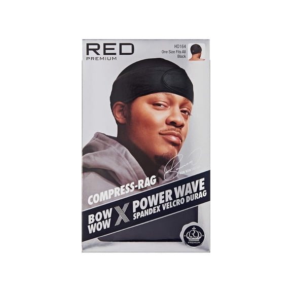 RED Premium Bow Wow X Power Wave Durag, 360 Wave Compression Cap for Men & Women, Adjustable Hook-and-Loop Strap, Stylish & Durable, Ideal for Locs, Braids, Finger Waves (Jumbo Spandex - Black)