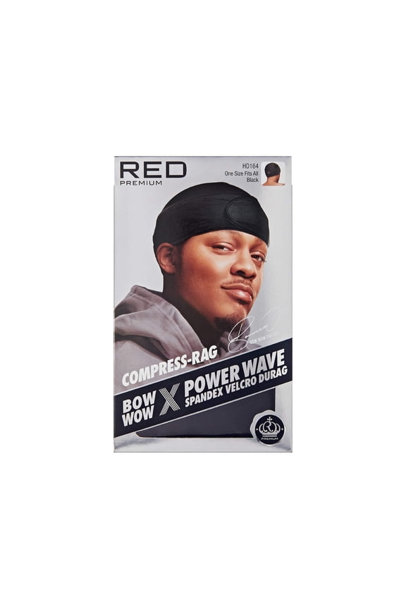 RED Premium Bow Wow X Power Wave Durag, 360 Wave Compression Cap for Men & Women, Adjustable Hook-and-Loop Strap, Stylish & Durable, Ideal for Locs, Braids, Finger Waves (Jumbo Spandex - Black)