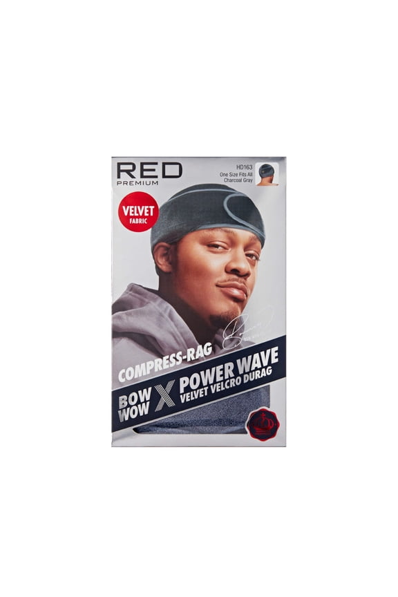 RED Premium Bow Wow X Power Wave Durag, 360 Wave Compression Cap for Men & Women, Adjustable Hook-and-Loop Strap, Stylish & Durable, Ideal for Locs, Braids, Finger Waves (Velvet - Charcoal Gray)