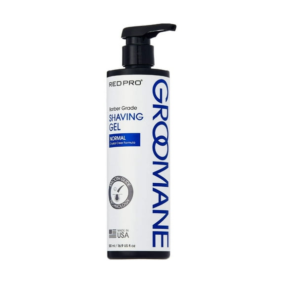 RED Pro GROOMANE Barber-Grade Shaving Gel for Men, Non-Foaming Clear Aloe Vera Shave Gel, Smooth Razor Glide, Precision Line-Ups, Anti-Irritation, Normal & Sensitive Skin (16.9 Fl.oz, Normal)