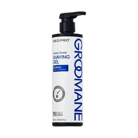 RED Pro GROOMANE Barber-Grade Shaving Gel for Men, Non-Foaming Clear Aloe Vera Shave Gel, Smooth Razor Glide, Precision Line-Ups, Anti-Irritation, Normal & Sensitive Skin (16.9 Fl.oz, Normal)