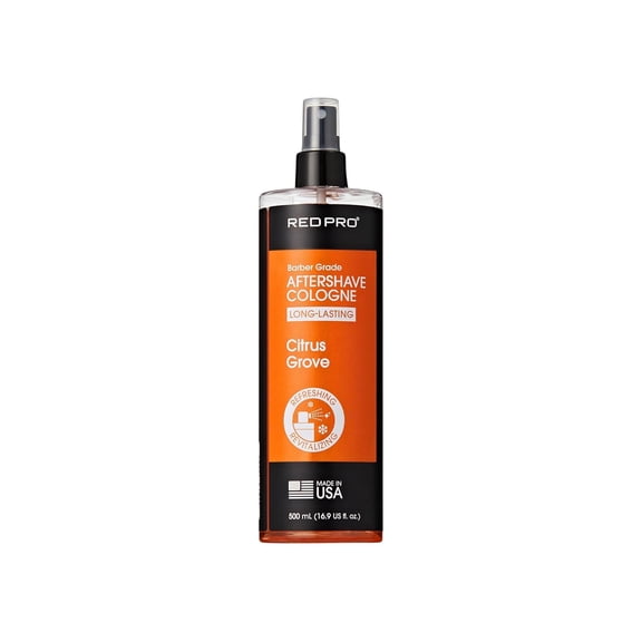 RED Pro GROOMANE Cooling Aftershave Cologne for Men, Barber-Grade Post-Shave Splash, Long-Lasting Scent, Soothes with Aloe, Fast-Drying, Tone Skin & Reduces Irritation (16.9 fl.oz, Citrus Grove)