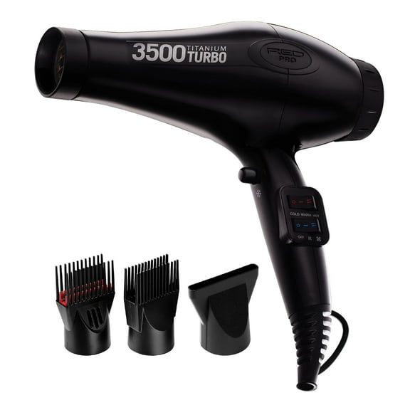 RED Pro Hair Dryer 3500W Turbo Titanium Blow Dryer with Detangler Comb, Fast Dry Smooth Hair, 3 Heat / 2 Speed Setting, Cool Shoot Button, Professional Salon Dryer