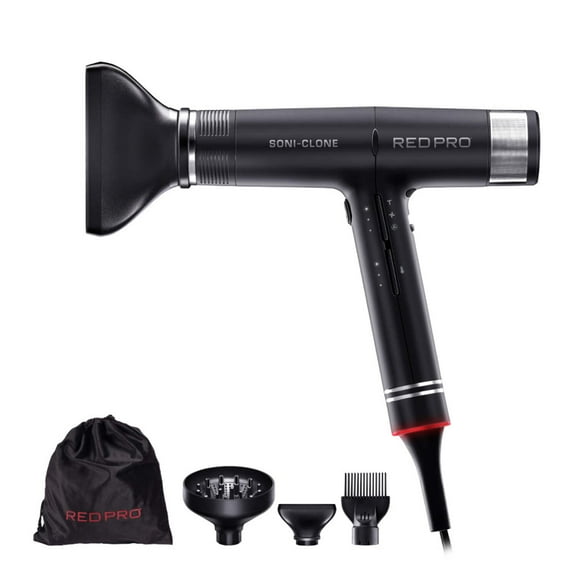 RED Pro Hair Dryer Soni-Clone 110,000 RPM High Speed BLDC Motor Dryer, Strong Air Flow for Fast Drying, Lightweight with Luxury Home & Travel Pouch, Magnetic Nozzle Hair Pik, Diffuser & Concentrator