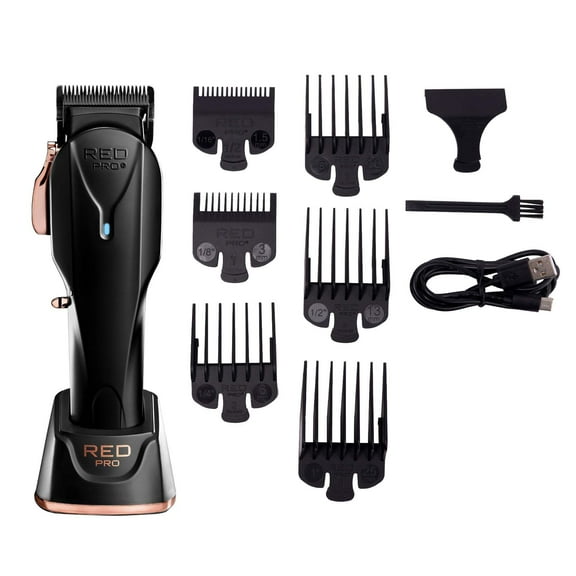 RED Pro Professional Cordless Hair Clipper for Men, Electric Rechargeable Hair Clipper Set for Barbers and Stylists with Up to 150 Minutes Battery Life, 6 Clippers Guide Included (Matte Black)