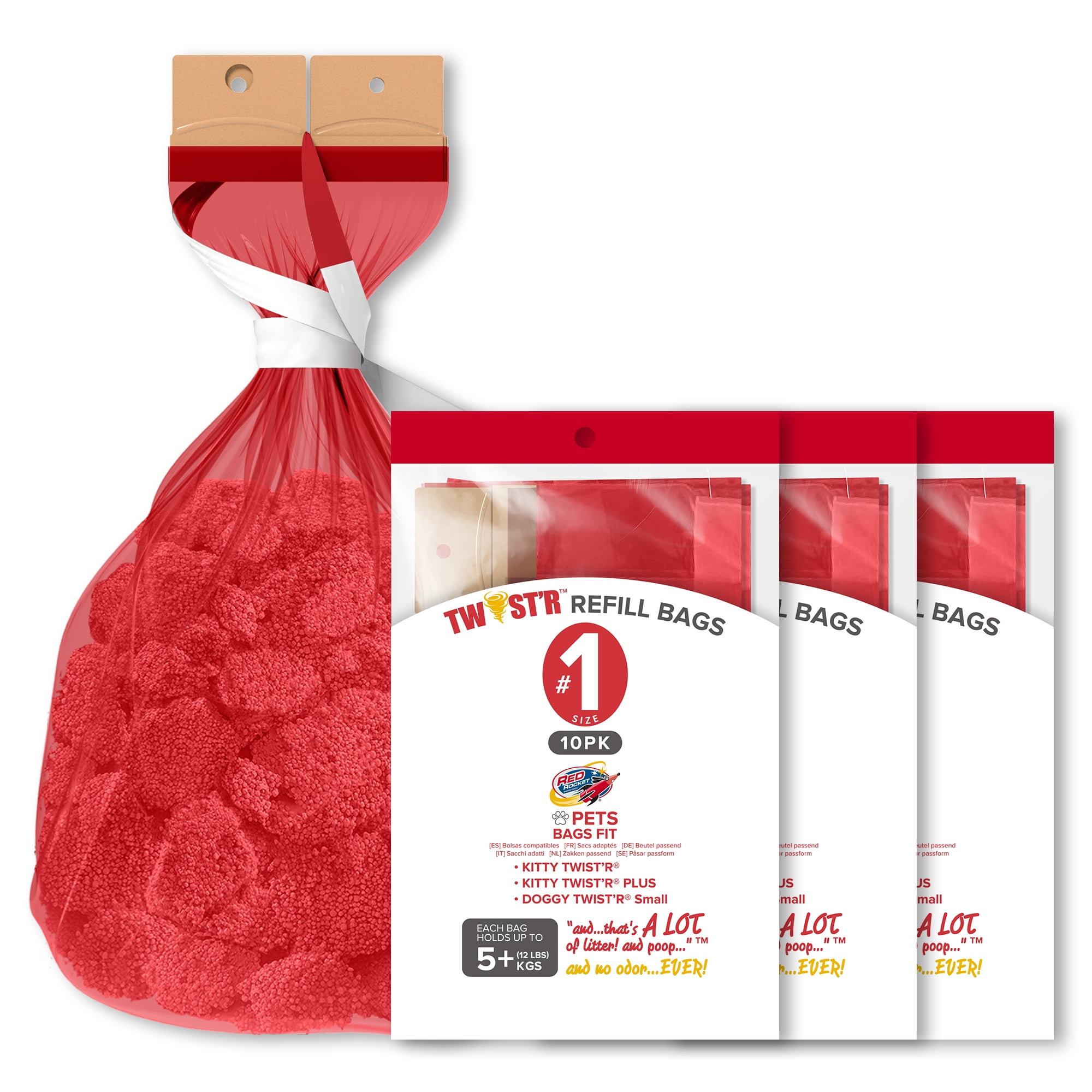 RED ROCKET 30pcs Refill Bags for Kitty & Doggy Twist'R, Refill Bags for Pet Twist'R Trash Can, 7-layer odor free refills for Cat Dog Baby Use (#1)