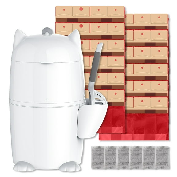 RED ROCKET PURRR LITTER TWISTR XL Cat Litter Trash Can Step Litter Disposal System Pack, 12x Refills Bags and 6x Charcoal Sachets, No Smell Litter Storage Container, Litter Disposal System