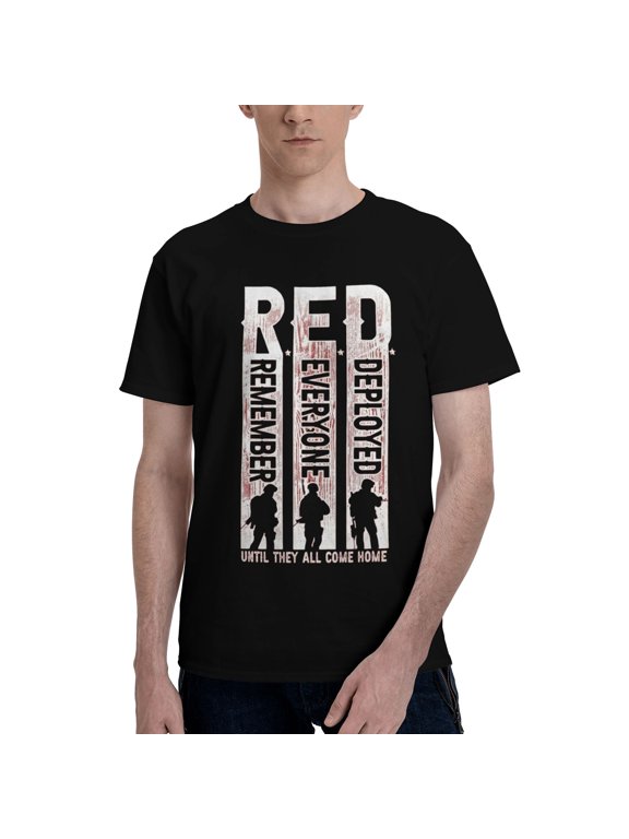 RED Remember Everyone Deployed - Distressed Soldier Silhouette T-Shirt Patriotic Red Friday Gift for Men BLACK -3XL SIZE