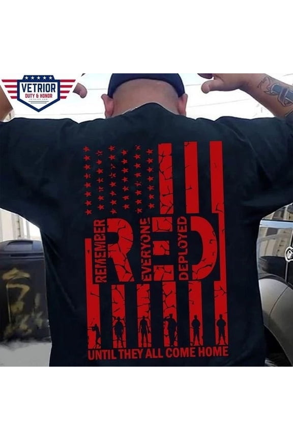RED Remember Everyone Deployed Patriotic Emblem Veterans Support Unisex T-Shirt, up to size 5XL