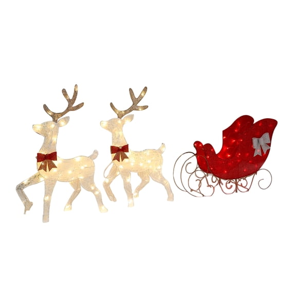 Indoor/Outdoor LED Deer with Sleigh Christmas Decoration, Red and White, Set of 3, by Holiday Time