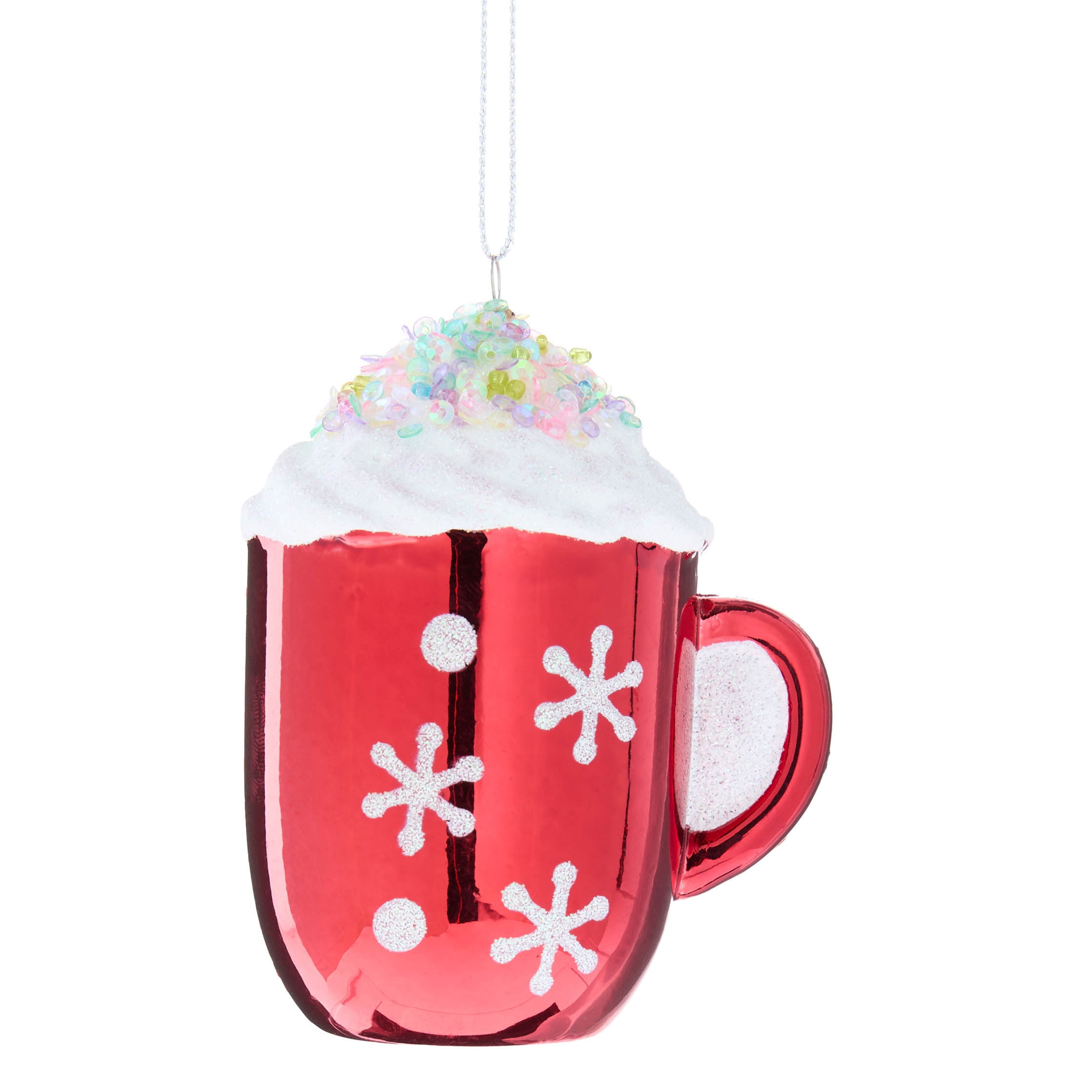 Red and White Glitter Hot Cocoa Christmas Ornament, 3.5", by Holiday Time
