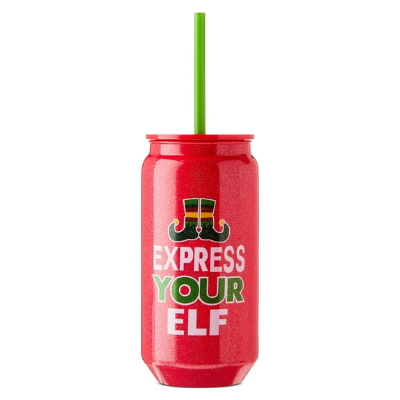 Red Express Your Elf Christmas Tumbler with Straw and Lid, 20 oz, by Holiday Time