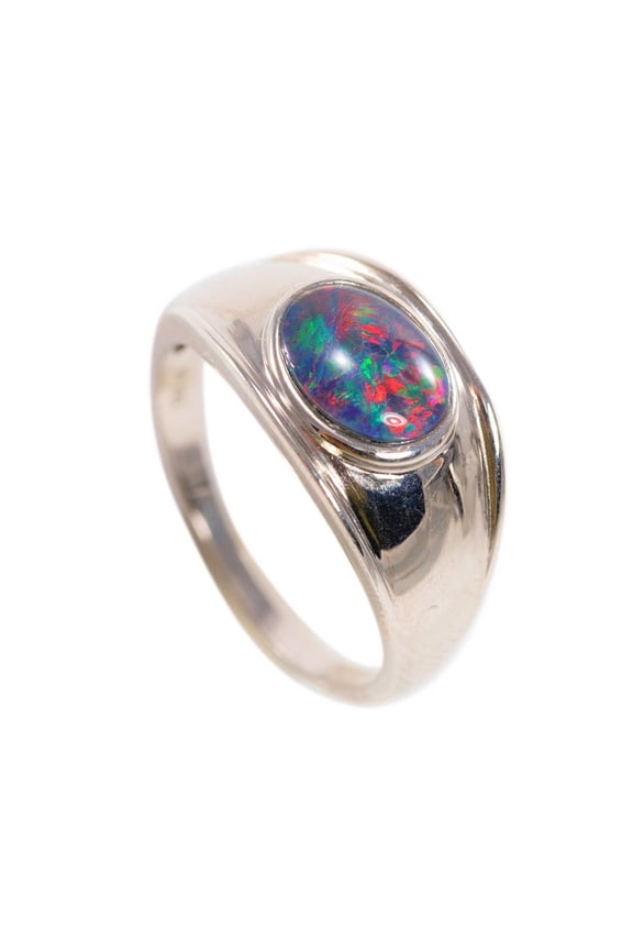 RED SURPRISE MEN'S AUSTRALIAN BLACK OPAL RING