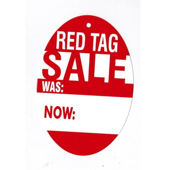 RED TAG Sale Oval Tags, 2-3/4" x 4", Red on White Card Stock, Hole, Plain - Pack of 500 Tags