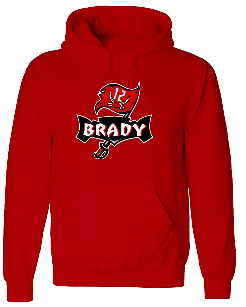 RED Tom Brady Bucs Buccaneers Logo Hooded Sweatshirt ADULT