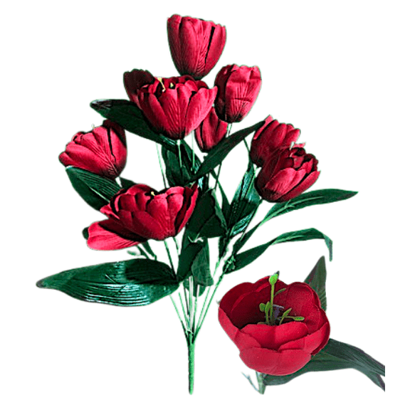 RED Tulips x9 Stem  Real Look 24 Inch Florist Quality 2.4" Jumbo Head  Bundle- RED