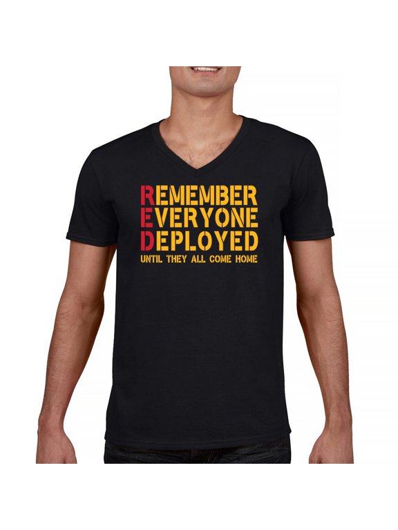 RED Until They All Come Back V-Neck T-shirt Remember Everyone Deployed Remembrance Day Friday American Military Tee