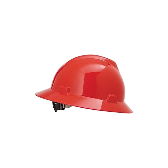 V-Gard Protective Hat, Fas-Trac III, Ratchet, Full Brim, Slotted, Red