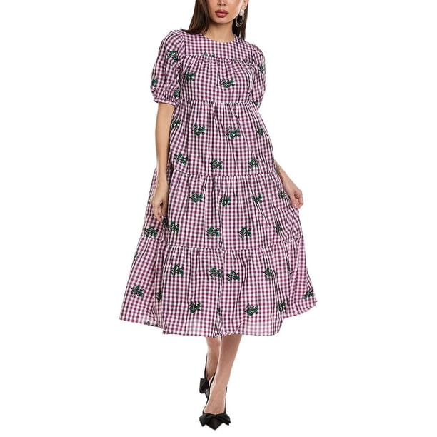 red floral flutter sleeve midi dress Flutter Sleeve Tiered Midi Dress in WHITE DOVE MULTI